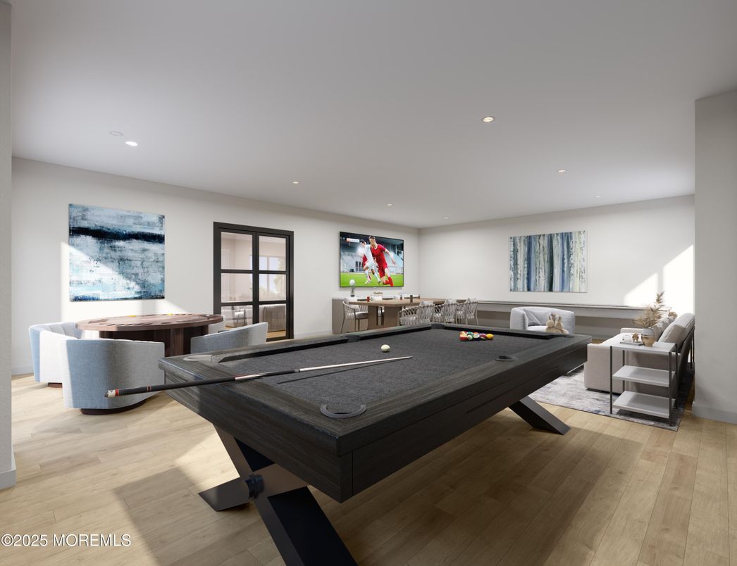 Billiard Table, Game Room, Interior, Living room, Recessed Lighting, Wood Texture Flooring