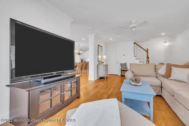 Chandelier, Interior, Living room, Recessed Lighting, Wood Texture Flooring