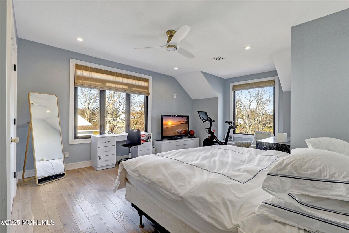 Bedroom, Fitness Equipment, Home Office, Interior, Recessed Lighting, Wood Texture Flooring
