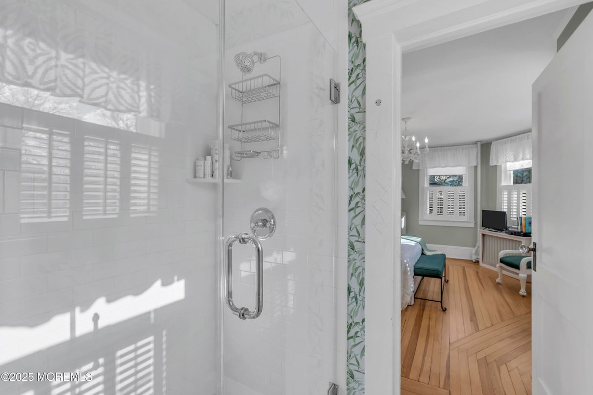 Bathroom, Chandelier, Interior, Wood Texture Flooring