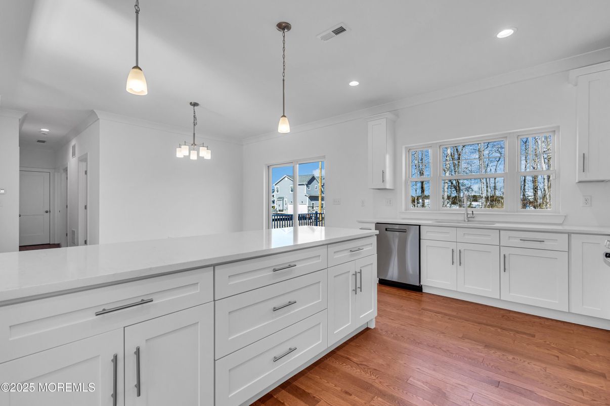 Interior, Kitchen, Pendant Lights, Recessed Lighting, Wood Texture Flooring