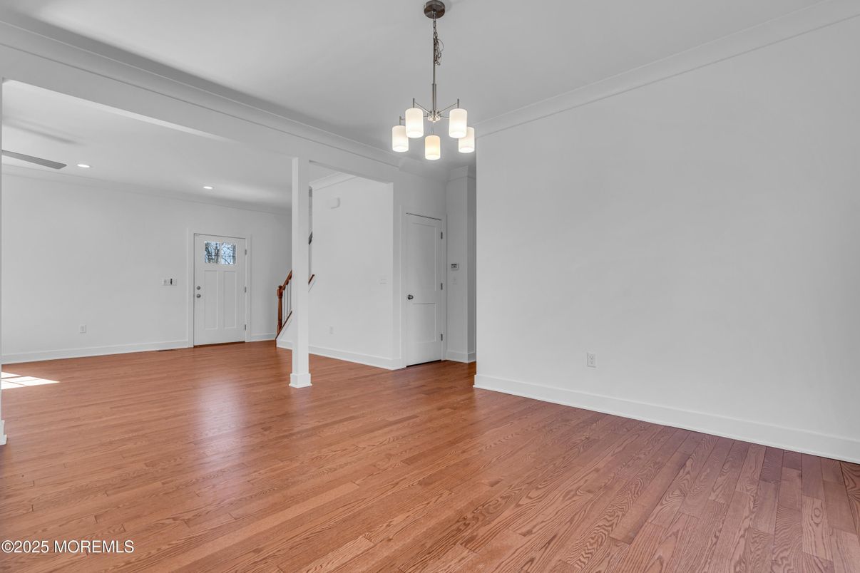 Empty room, Interior, Pendant Lights, Recessed Lighting, Wood Texture Flooring