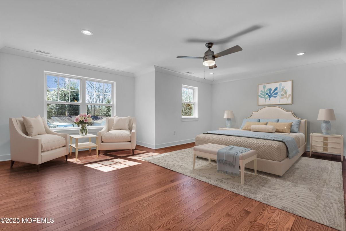 Bedroom, Interior, Recessed Lighting, Wood Texture Flooring