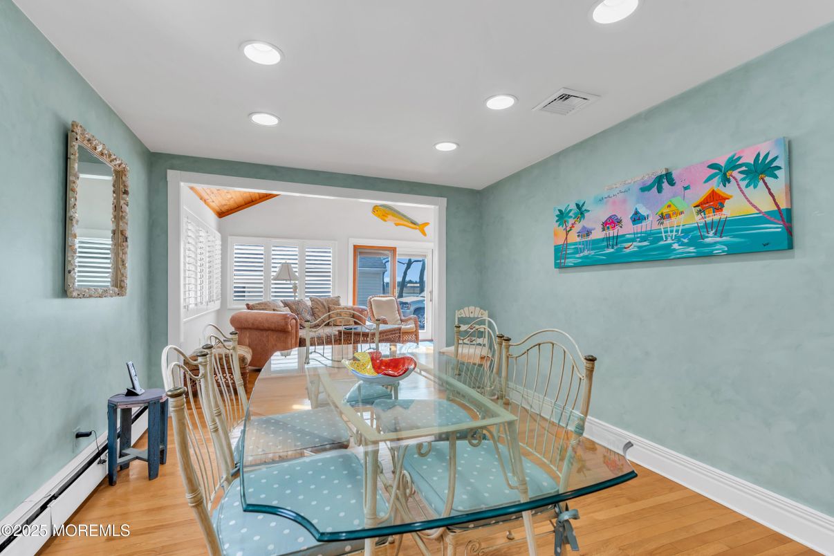 Dining room, Interior, Recessed Lighting, Wood Texture Flooring