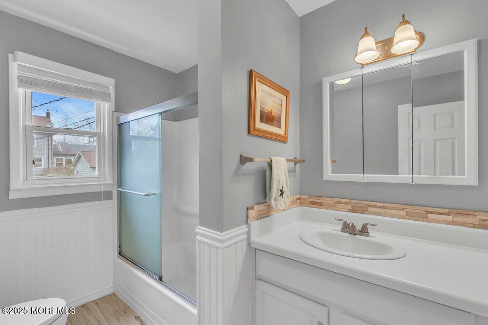 Bathroom, Glass Shower, Interior, Wood Texture Flooring