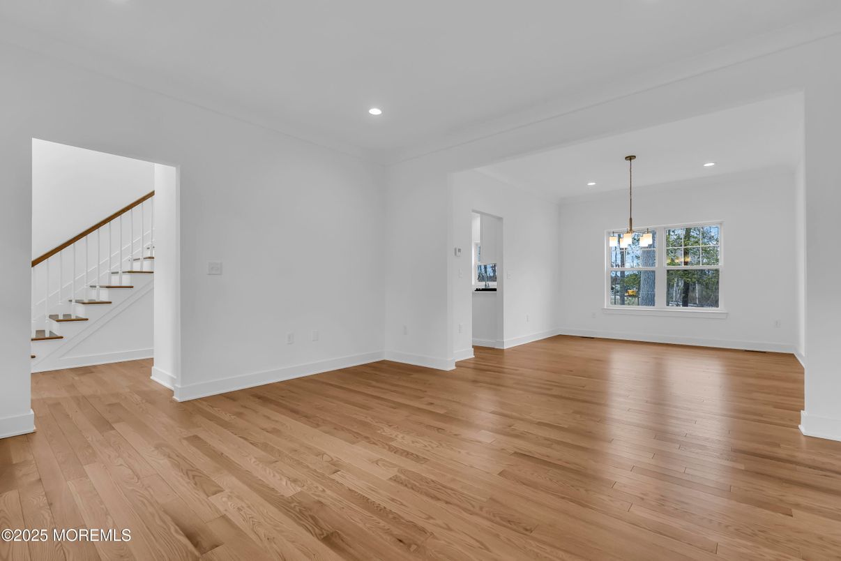 Empty room, Interior, Pendant Lights, Recessed Lighting, Wood Texture Flooring