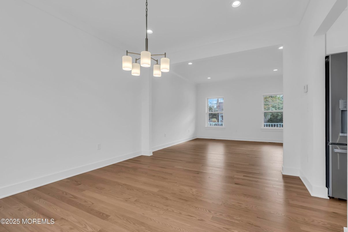 Empty room, Interior, Pendant Lights, Recessed Lighting, Wood Texture Flooring