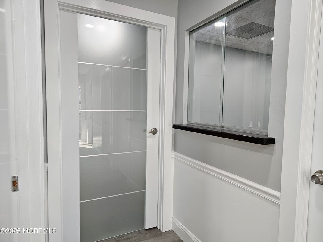 Bathroom, Glass Shower, Interior, Recessed Lighting, Wood Texture Flooring