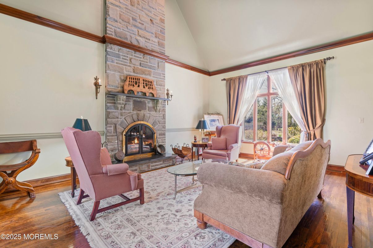 Fireplace, Interior, Living room, Stone Walls, Wood Texture Flooring