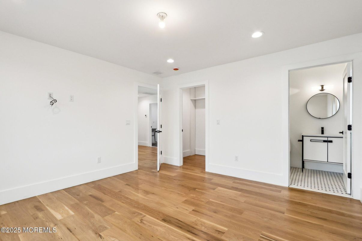 Bathroom, Empty room, Interior, Recessed Lighting, Wood Texture Flooring