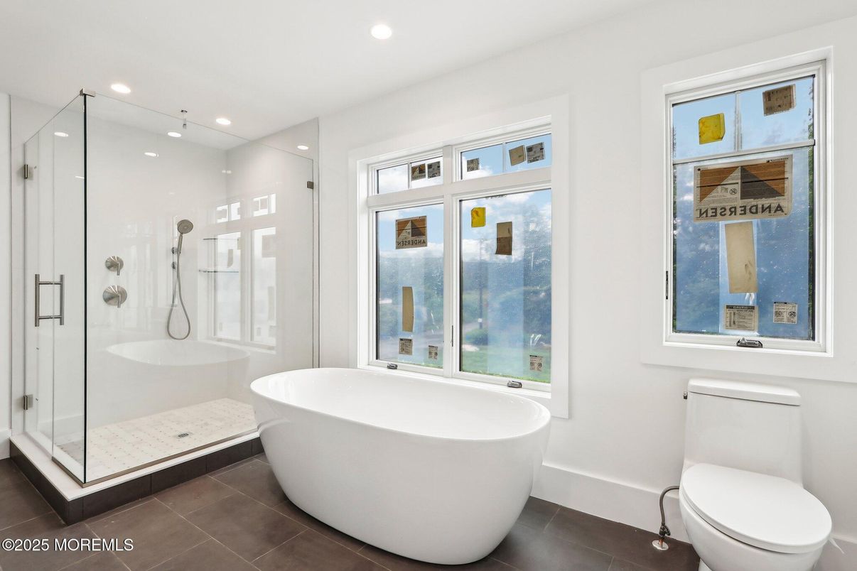 Bathroom, Free Standing Baths, Glass Shower, Interior, Recessed Lighting