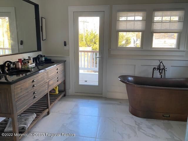 Bathroom, Dual Sink Vanities, Free Standing Baths, Interior, Marble