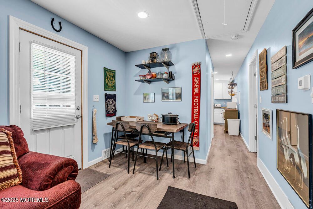 Dining room, Interior, Recessed Lighting, Wood Texture Flooring