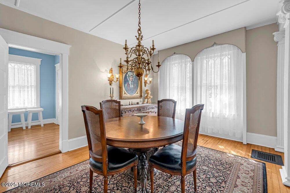 Chandelier, Dining room, Interior, Wood Texture Flooring