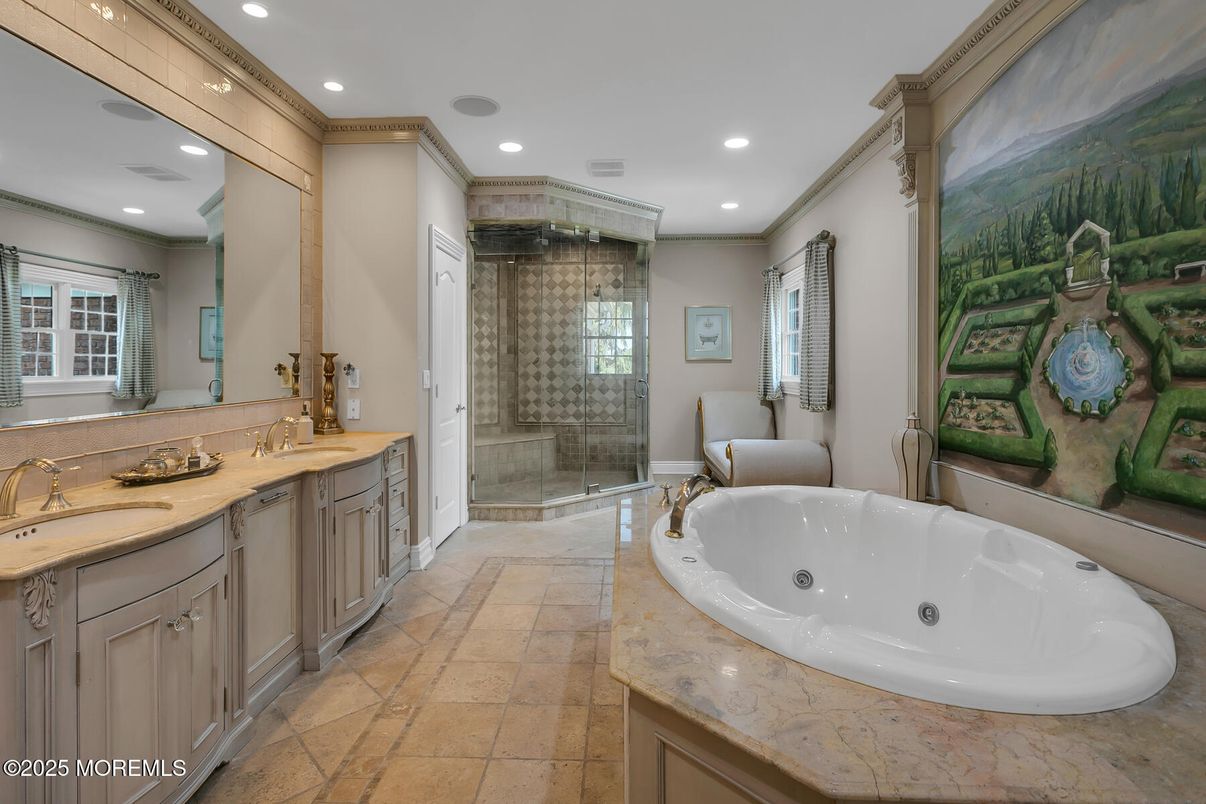 Bathroom, Dual Sink Vanities, Glass Shower, Interior, Recessed Lighting