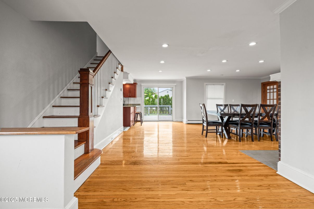 Dining room, Interior, Recessed Lighting, Wood Texture Flooring