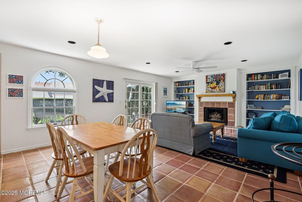 Dining room, Fireplace, Interior, Living room, Pendant Lights