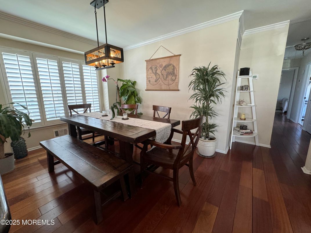 Dining room, Interior, Pendant Lights, Wood Texture Flooring