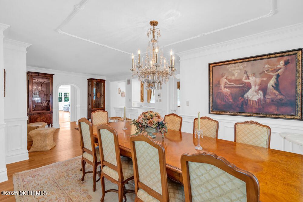 Chandelier, Dining room, Interior, Wood Texture Flooring