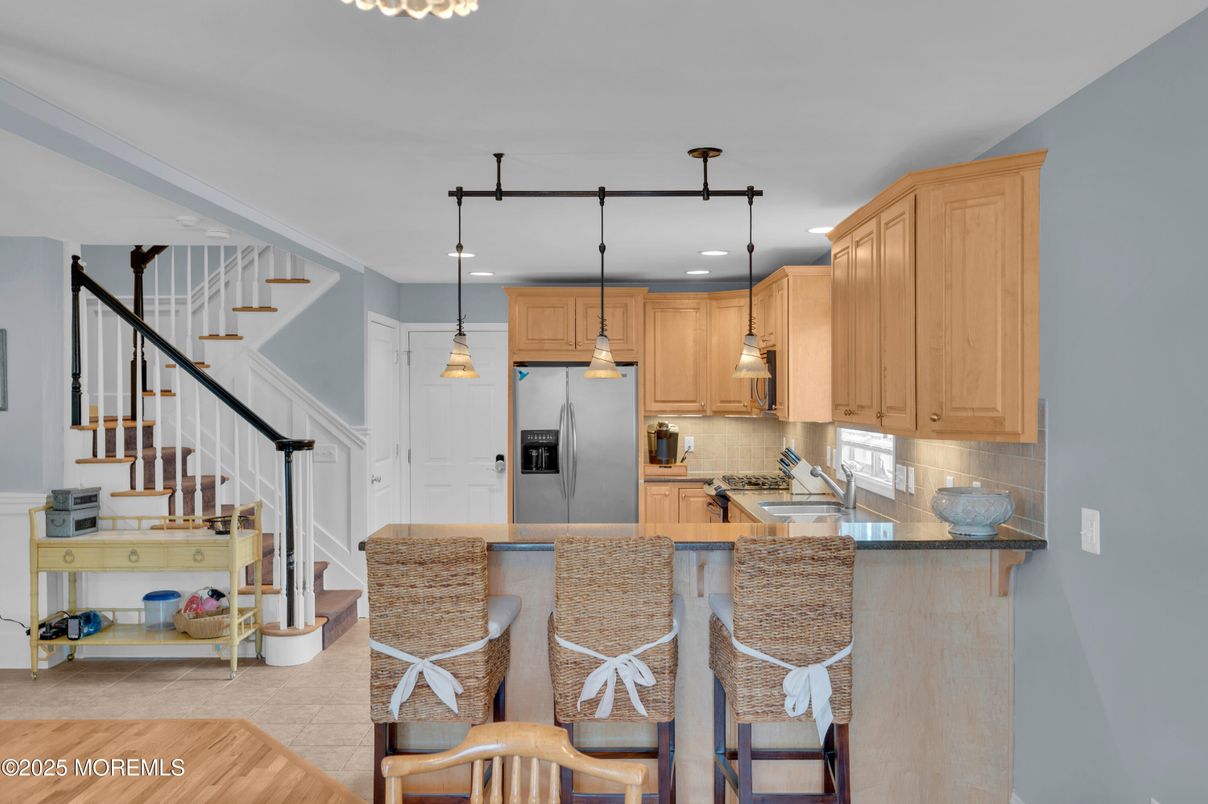 Interior, Kitchen, Pendant Lights, Recessed Lighting, Wood Texture Flooring