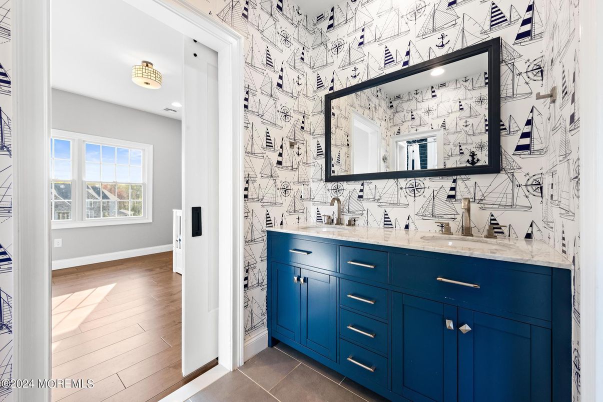 Bathroom, Interior, Marble Walls, Wood Texture Flooring