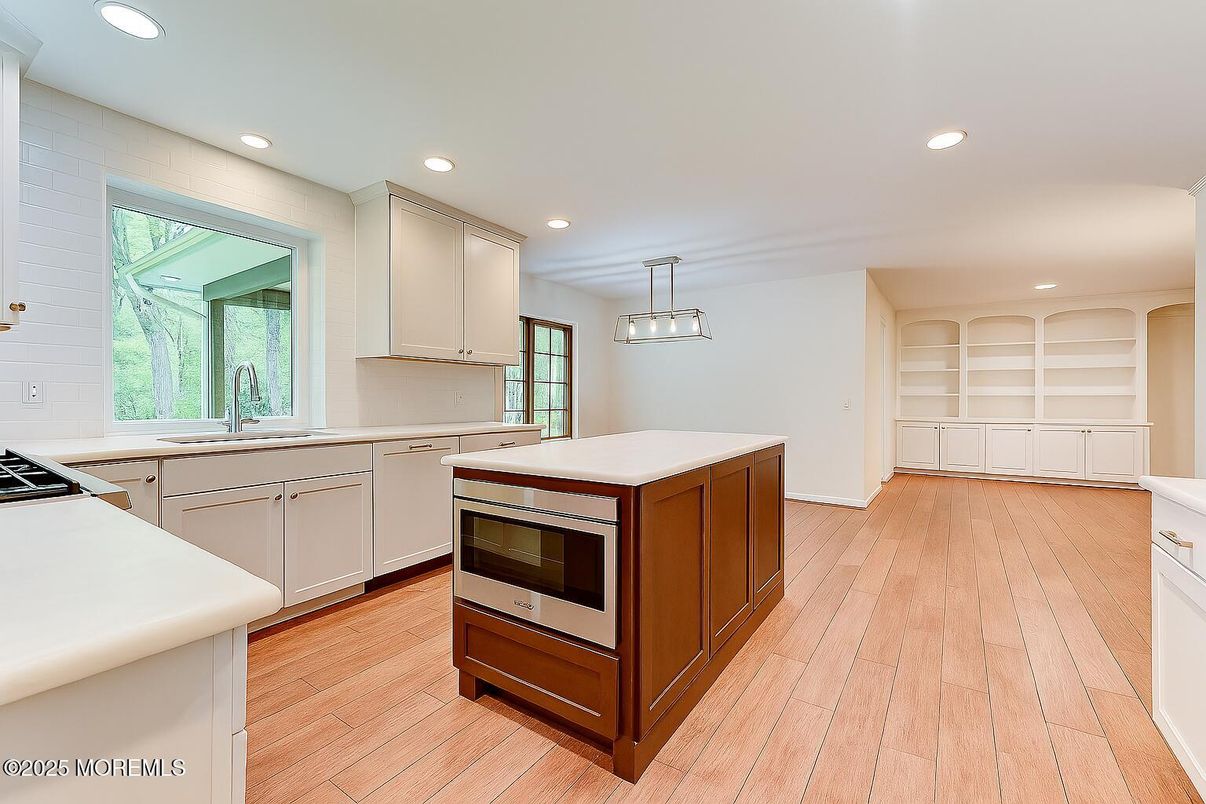 Interior, Kitchen, Pendant Lights, Recessed Lighting, Wood Texture Flooring