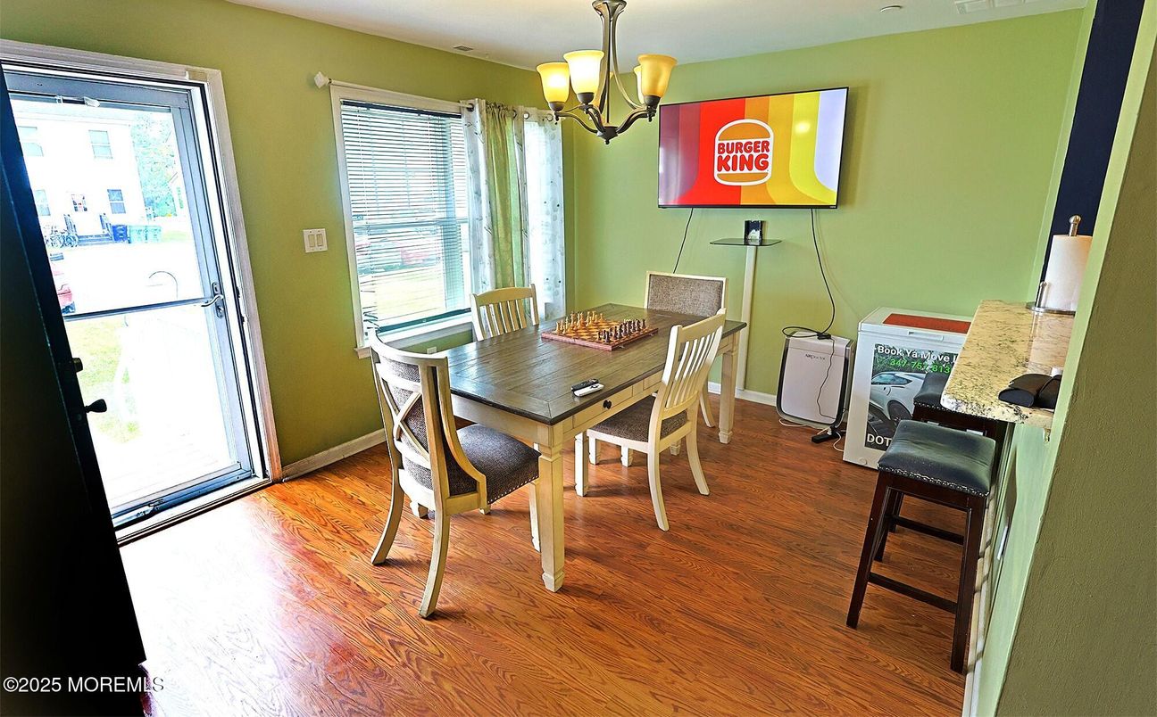 Chandelier, Dining room, Interior, Wood Texture Flooring