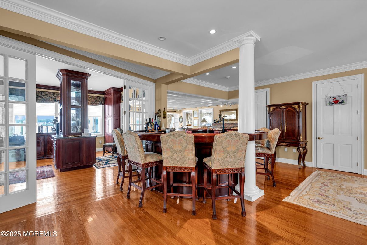 Dining room, Interior, Recessed Lighting, Wood Texture Flooring