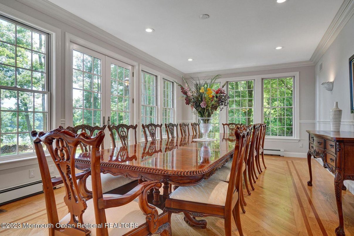Dining room, Interior, Recessed Lighting, Wood Texture Flooring