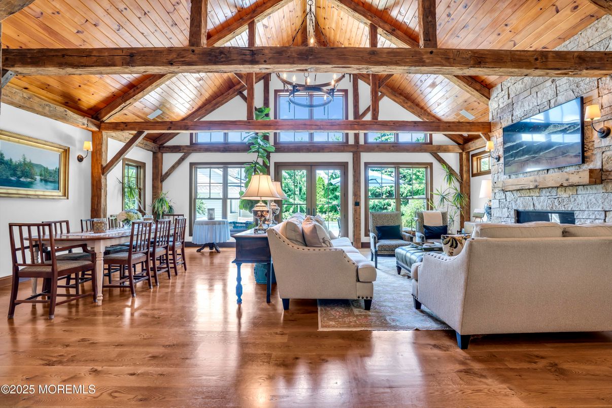 Dining room, Fireplace, Interior, Living room, Wooden Beams, Wooden Ceilings, Wood Texture Flooring