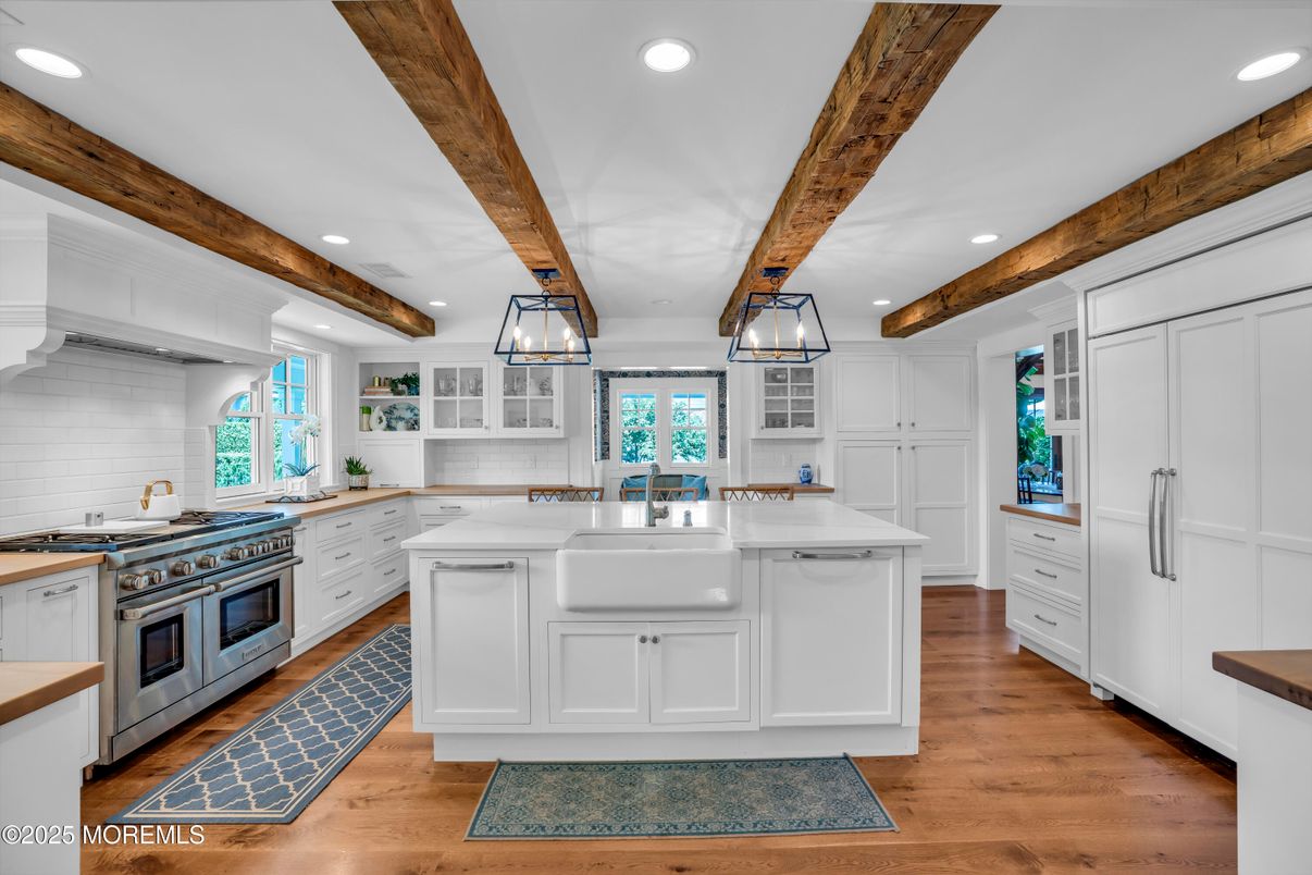 Interior, Kitchen, Recessed Lighting, Stainless Steel Appliances, Wooden Beams, Wood Texture Flooring