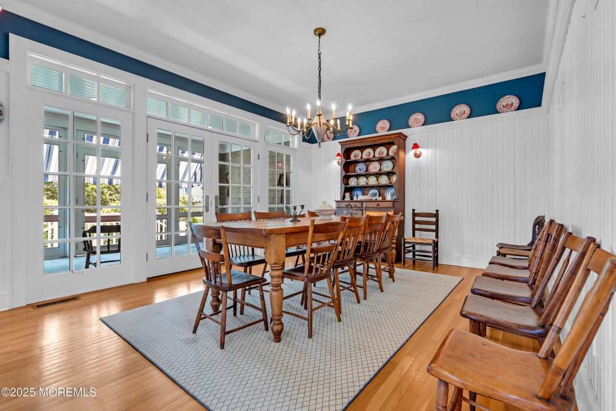 Dining room, Interior, Pendant Lights, Wood Texture Flooring