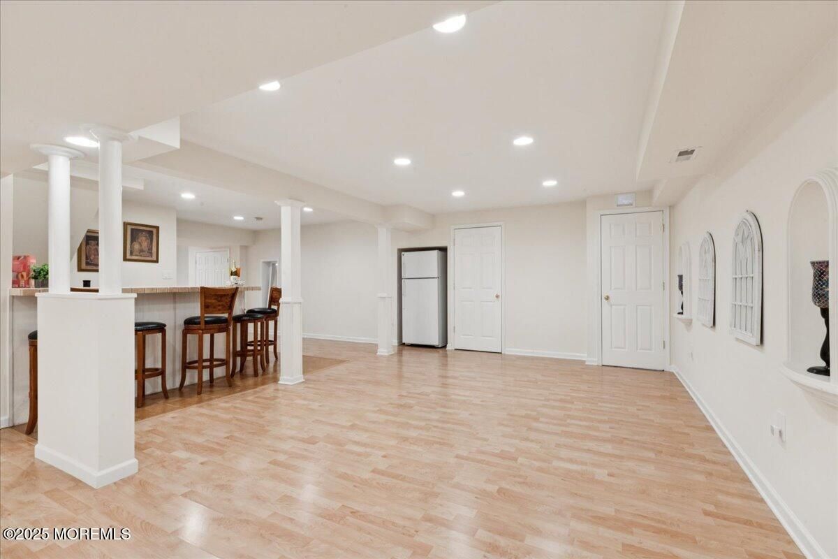 Empty room, Interior, Kitchen, Recessed Lighting, Wood Texture Flooring