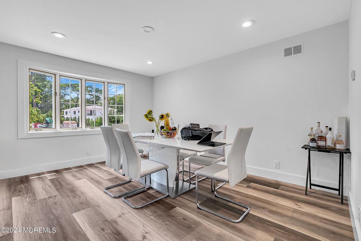 Dining room, Interior, Recessed Lighting, Wood Texture Flooring