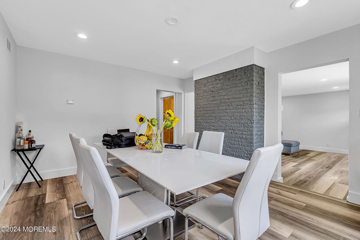 Dining room, Interior, Recessed Lighting, Wood Texture Flooring