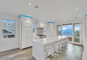 Interior, Kitchen, Recessed Lighting, Stainless Steel Appliances, Water, Wood Texture Flooring