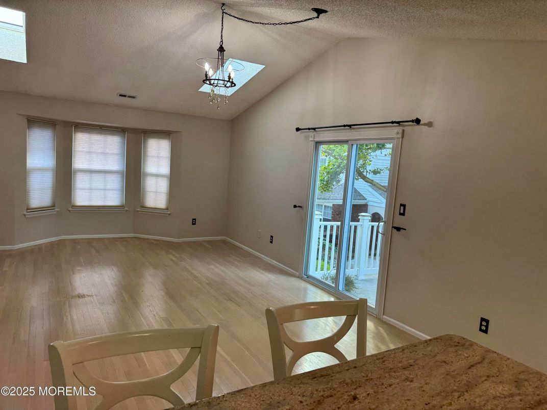 Chandelier, Empty room, Interior, Pendant Lights, Wood Texture Flooring