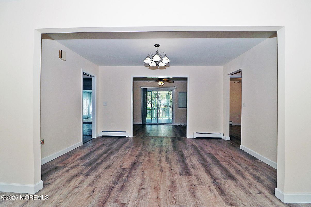 Chandelier, Empty room, Interior, Wood Texture Flooring