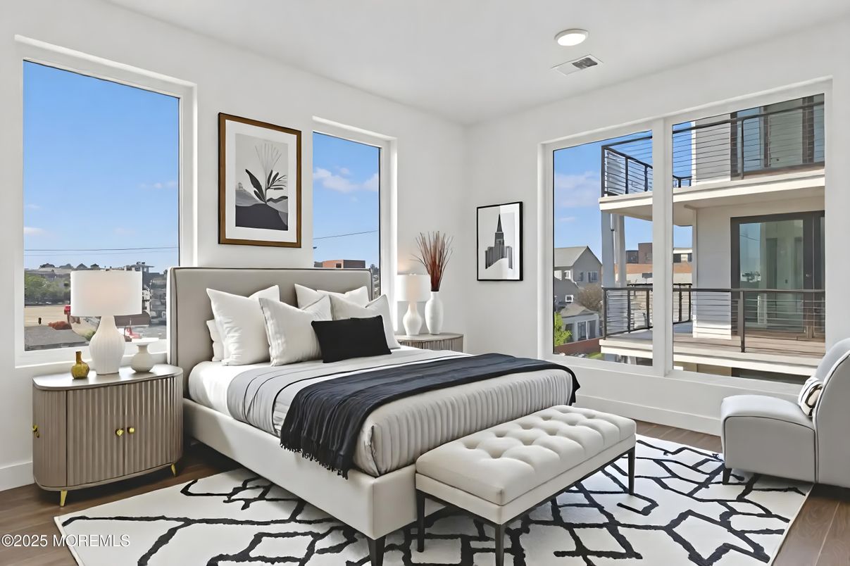 Bedroom, Interior, Recessed Lighting, Water, Wood Texture Flooring