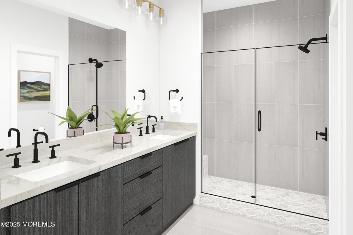 Bathroom, Dual Sink Vanities, Glass Shower, Interior