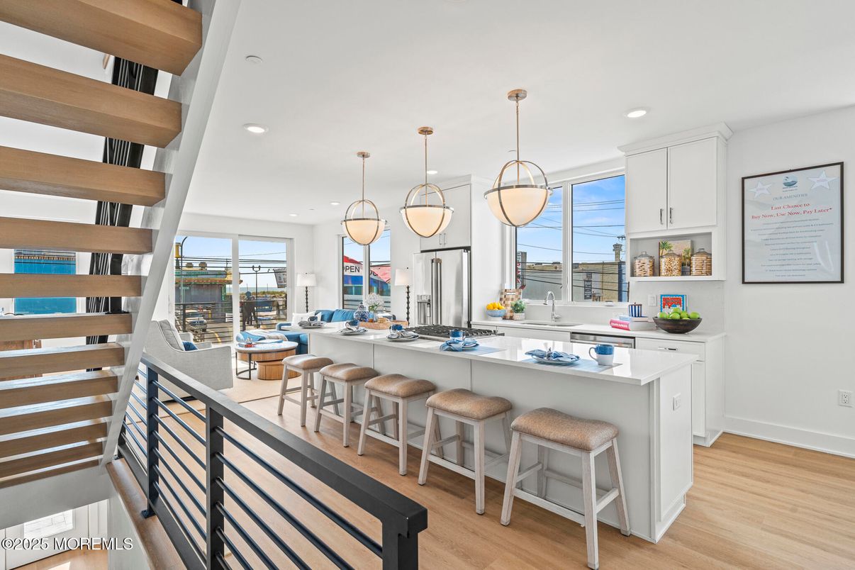Interior, Kitchen, Pendant Lights, Recessed Lighting, Wood Texture Flooring