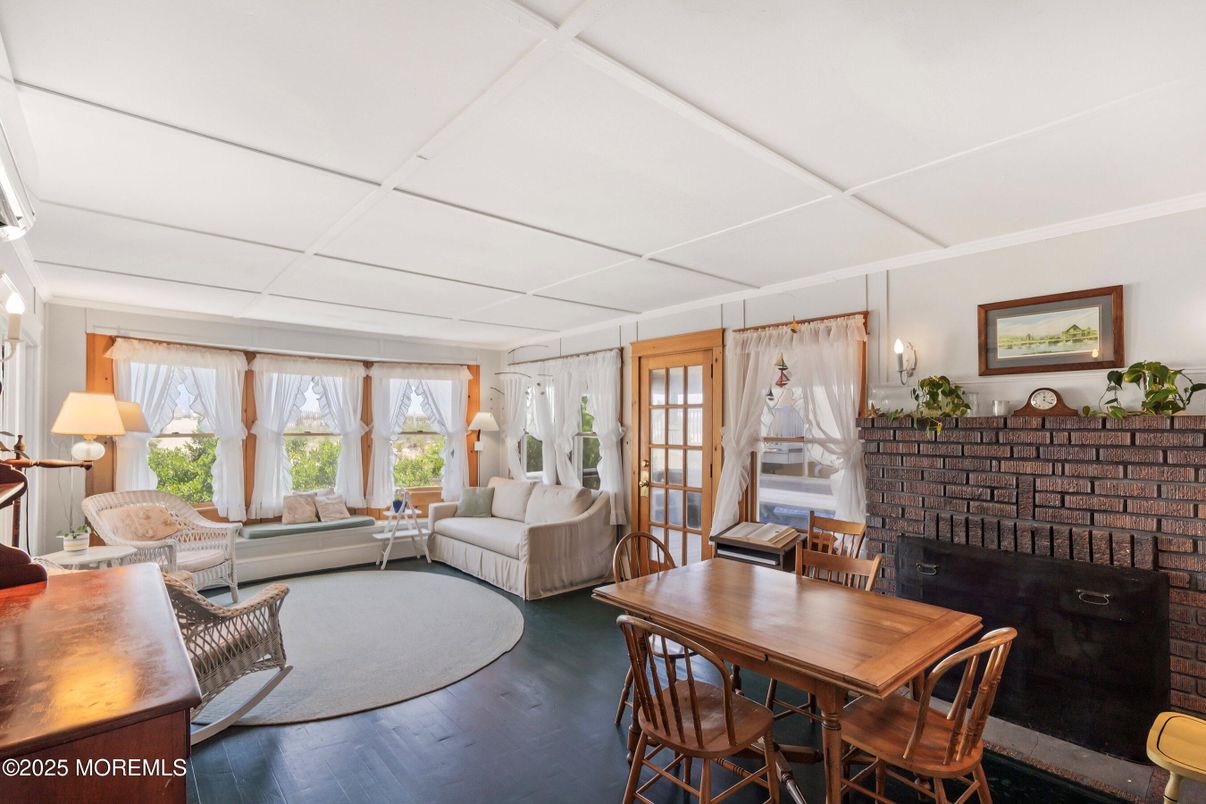 Dining room, Fireplace, Interior, Living room, Wood Texture Flooring
