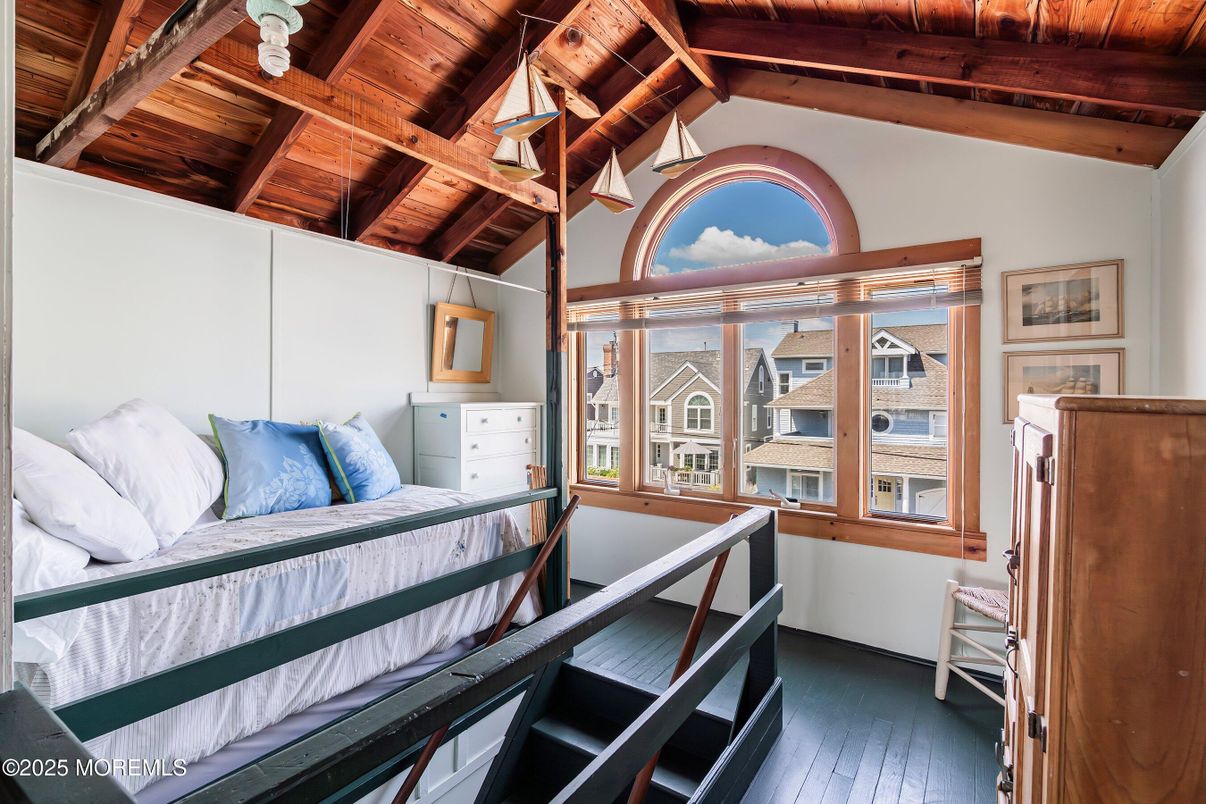 Bedroom, Interior, Pendant Lights, Wooden Beams, Wooden Ceilings, Wood Texture Flooring