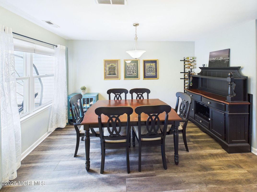 Dining room, Interior, Pendant Lights, Wood Texture Flooring