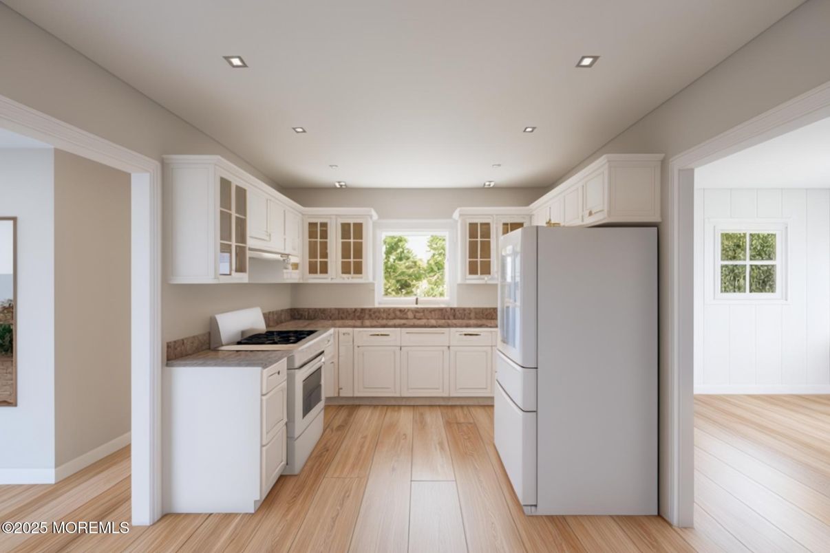 Interior, Kitchen, Recessed Lighting, Wood Texture Flooring