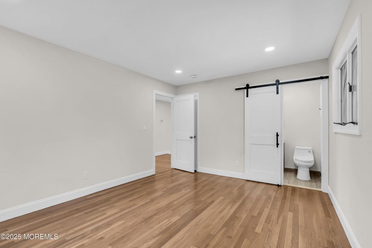 Bathroom, Empty room, Interior, Recessed Lighting, Wood Texture Flooring