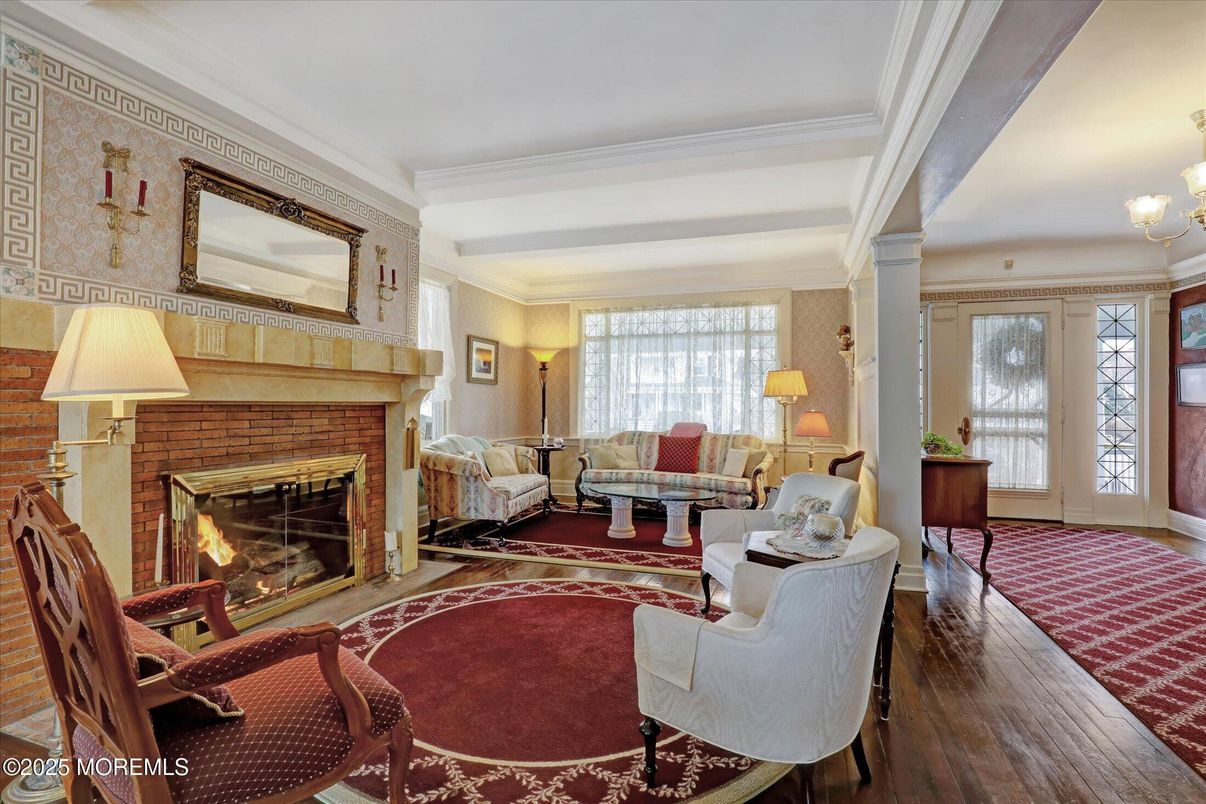 Chandelier, Fireplace, Interior, Living room, Wood Texture Flooring