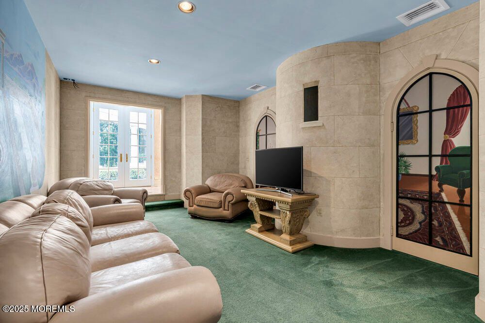 Interior, Living room, Recessed Lighting, Stone Walls