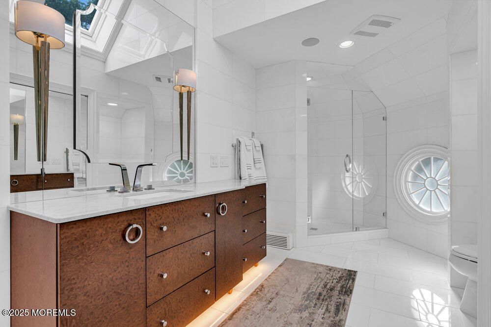 Bathroom, Dual Sink Vanities, Glass Shower, Interior, Recessed Lighting