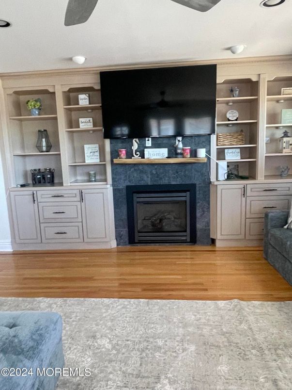 Fireplace, Interior, Recessed Lighting, Wood Texture Flooring